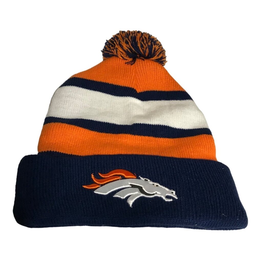 Bud Light NFL Denver Broncos Striped Beanie With Pom One Size Acrylic